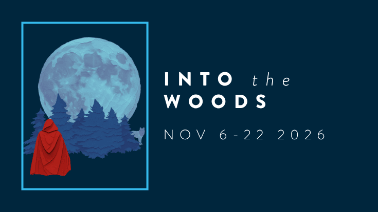 Into the Woods, November 6 to 22 2026, a red bear and full moon with trees