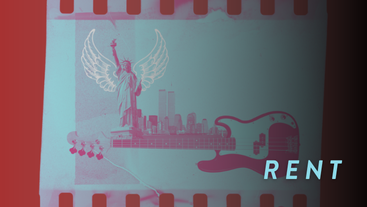 A scene of New York City on filmstrip, with the word Rent