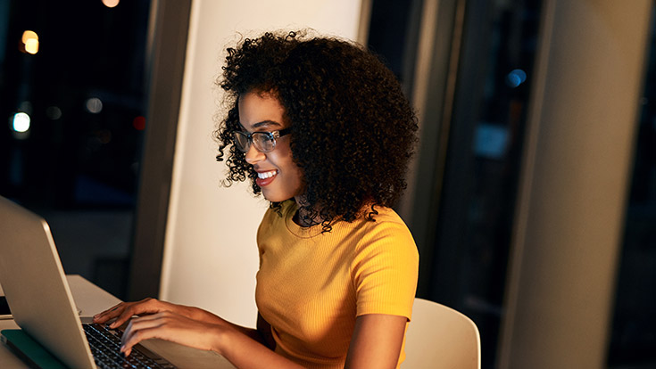 Woman working on a laptop