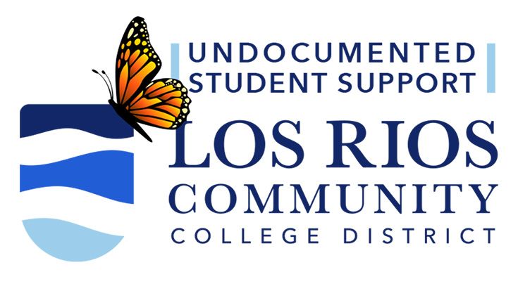 The Los Rios blue logo with a Monarch butterfly and the words Undocumented Student Support Los Rios Community College District