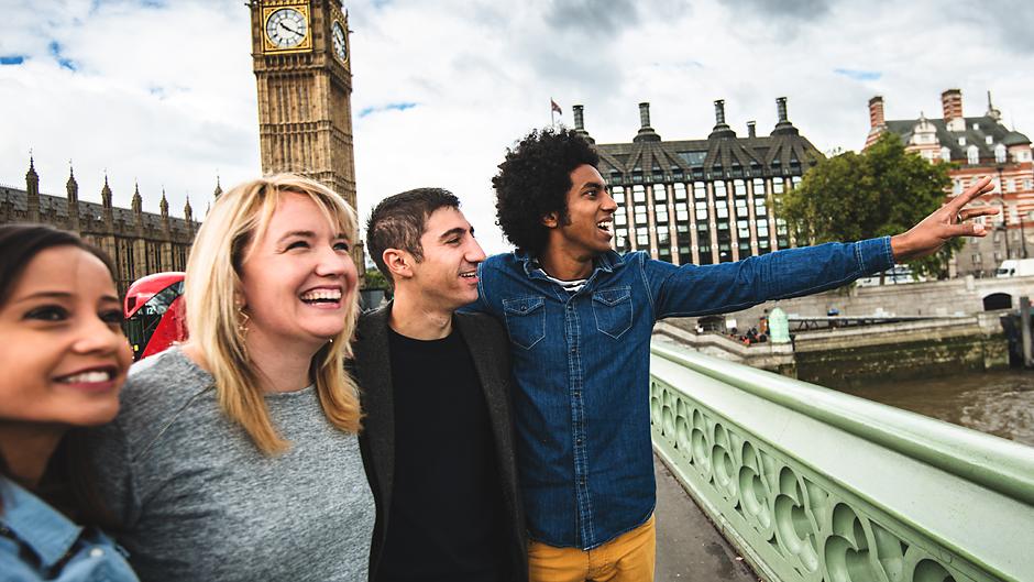 London, England students by Big Ben